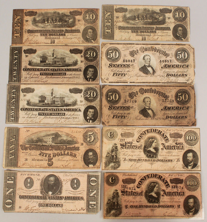 (1) 1861-1865 CONFEDERATE CURRENCY NOTES ~SOUTHERN STATES MONEY ~ GENUINE AUTHENTIC ~ CIVIL WAR ESTATE LOT SALE!