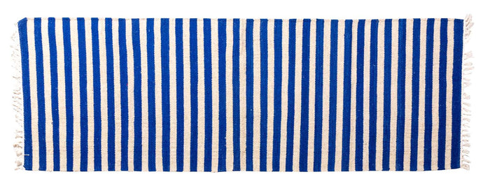 Blue and White Striped Dhurrie Runner RU191