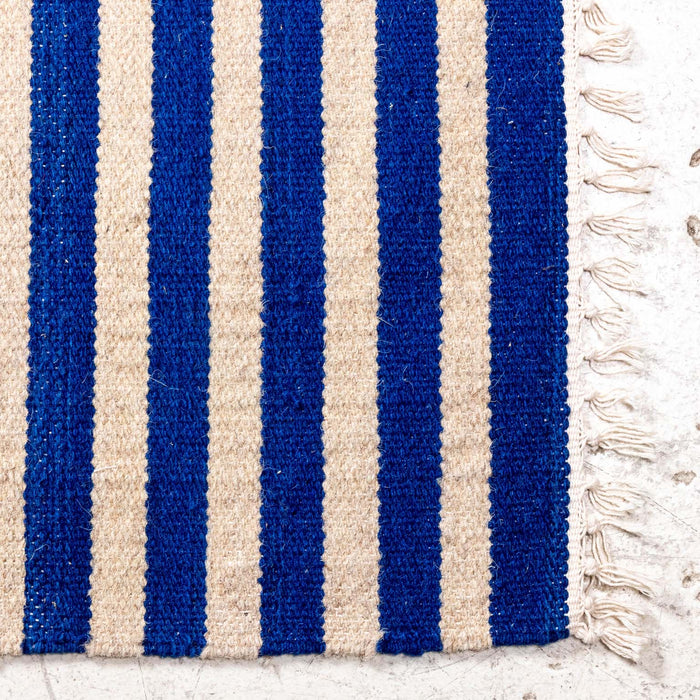 Blue and White Striped Dhurrie Runner RU191