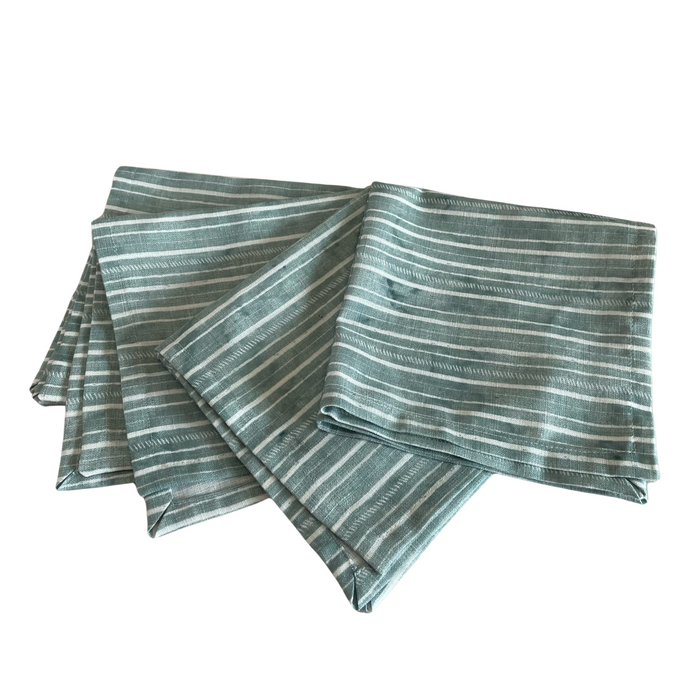 Dinner Napkins in Green Stripes, Set of 4 - NESTED
