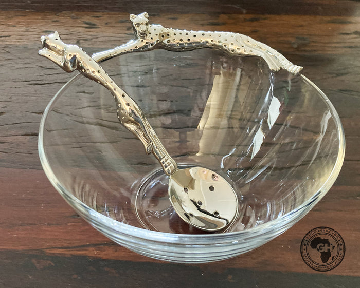 Dish 170mm Lying Cheetah & Olive Spoon Set - Cheetah Africa Collection - Diana Carmichael