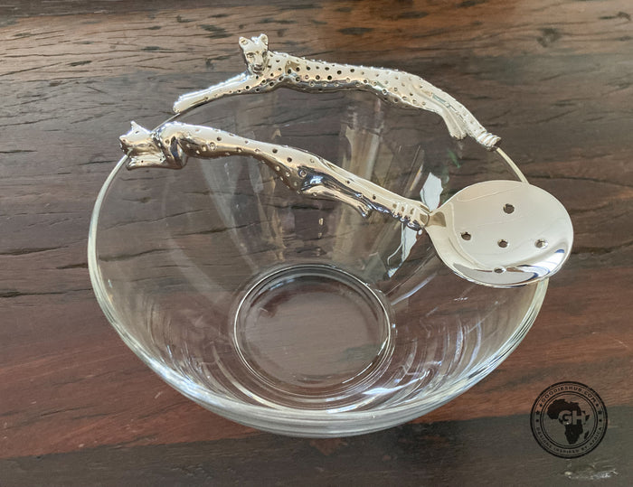 Dish 170mm Lying Cheetah & Olive Spoon Set - Cheetah Africa Collection - Diana Carmichael