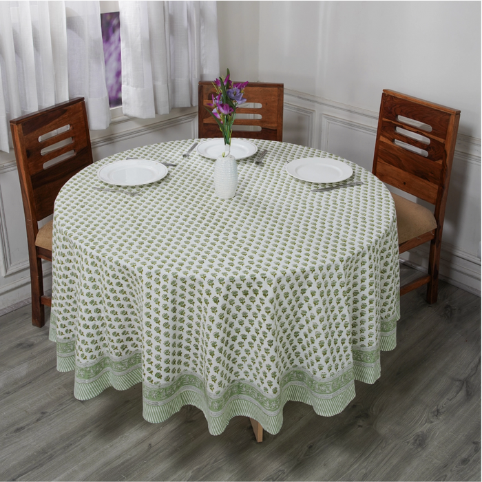 Emerald Green Block Printed Round Table Cloth