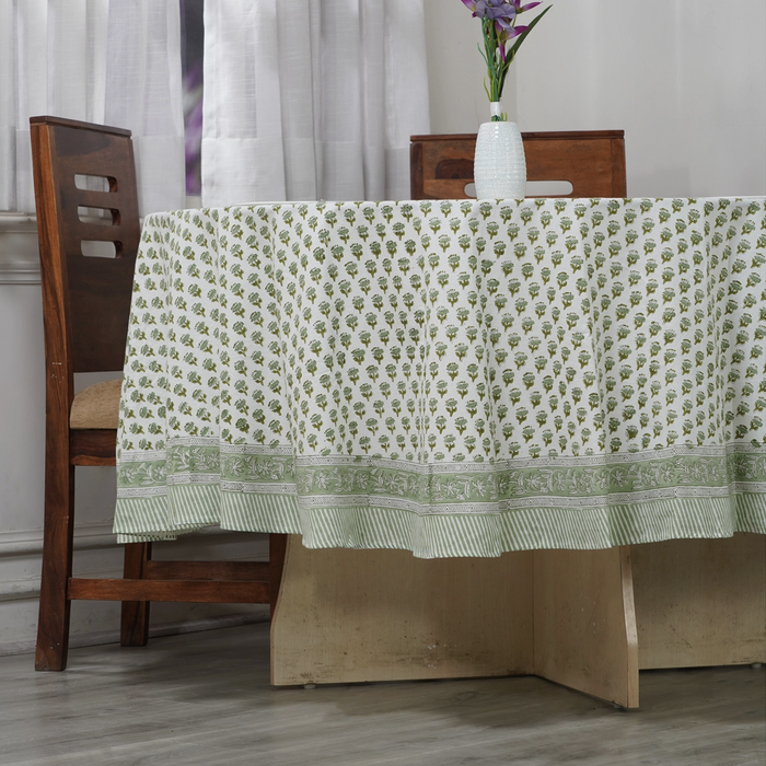 Emerald Green Block Printed Round Table Cloth