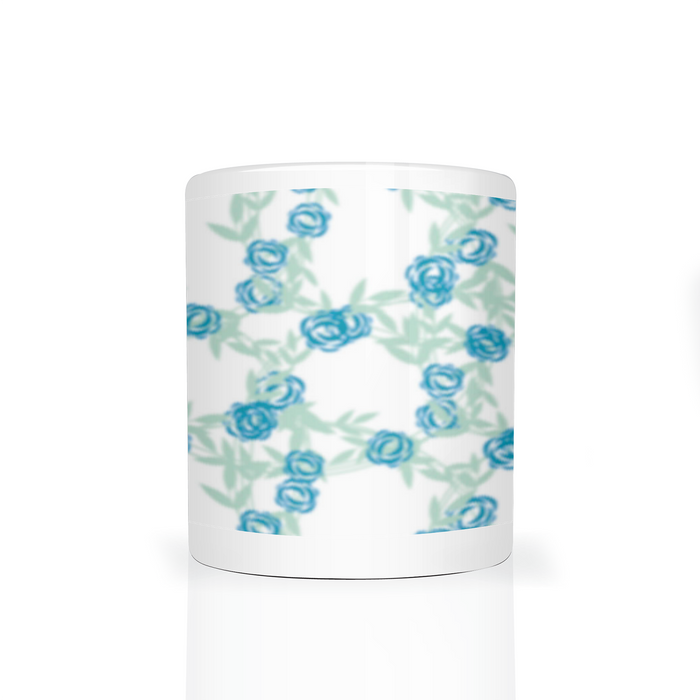 Personalized WELCOME HOME FAMILY, Set of 4 Mugs with Blue Floral Background, Shipping Included