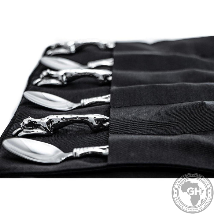 Teaspoons Cheetah (155mm) (Set of 6) & Pouch - Cheetah Africa Collection - Diana Carmichael-GoodiesHub