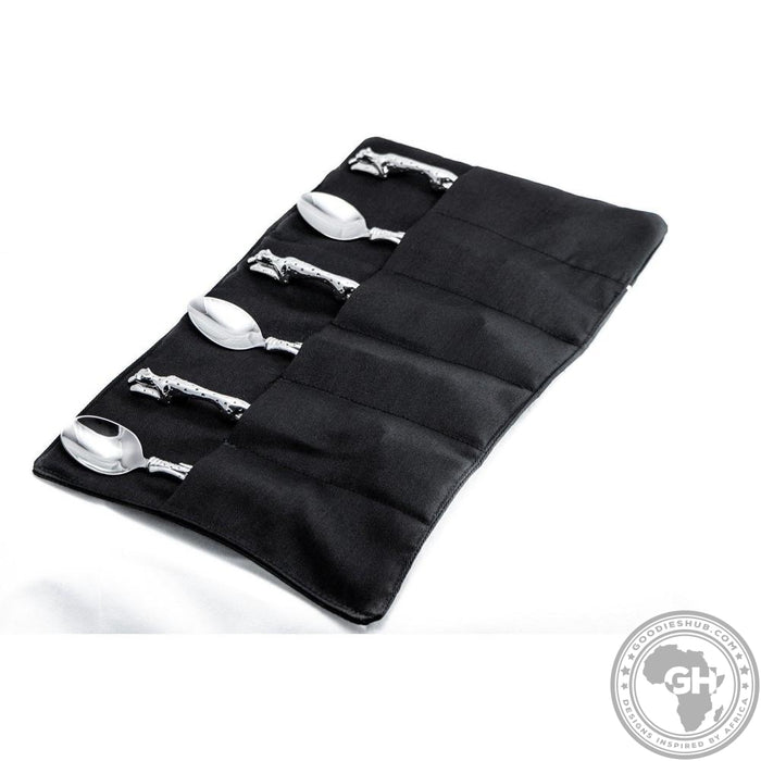 Teaspoons Cheetah (155mm) (Set of 6) & Pouch - Cheetah Africa Collection - Diana Carmichael-GoodiesHub