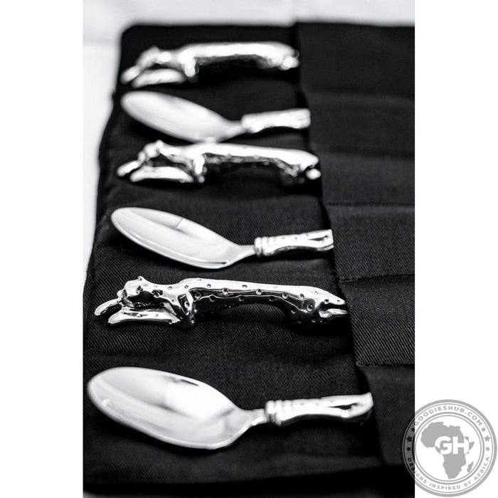 Teaspoons Cheetah (155mm) (Set of 6) & Pouch - Cheetah Africa Collection - Diana Carmichael-GoodiesHub