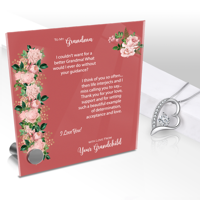 To My Grandma, I Think of You Often - Glass Message Display and Choice of Gorgeous Pendant in Multi Styles - Shipping Included