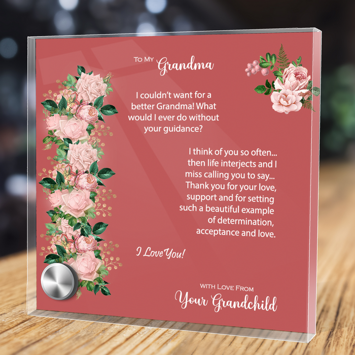 To My Grandma, I Think of You Often - Glass Message Display and Choice of Gorgeous Pendant in Multi Styles - Shipping Included